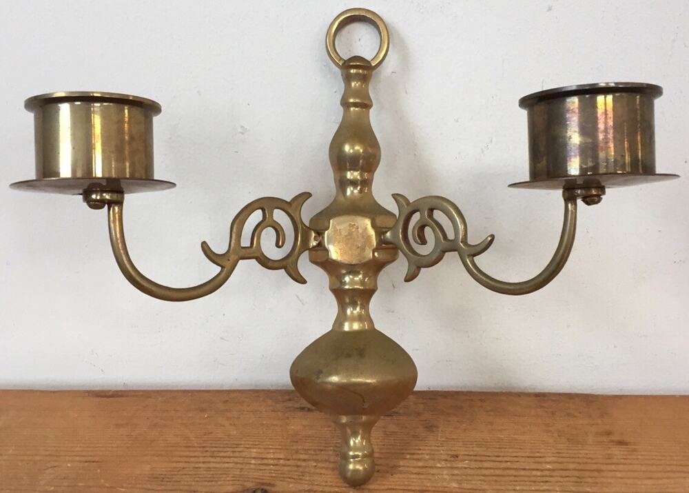 Vintage Solid Brass Colonial Style Taper Candlestick Sconce Wall Candle Holder